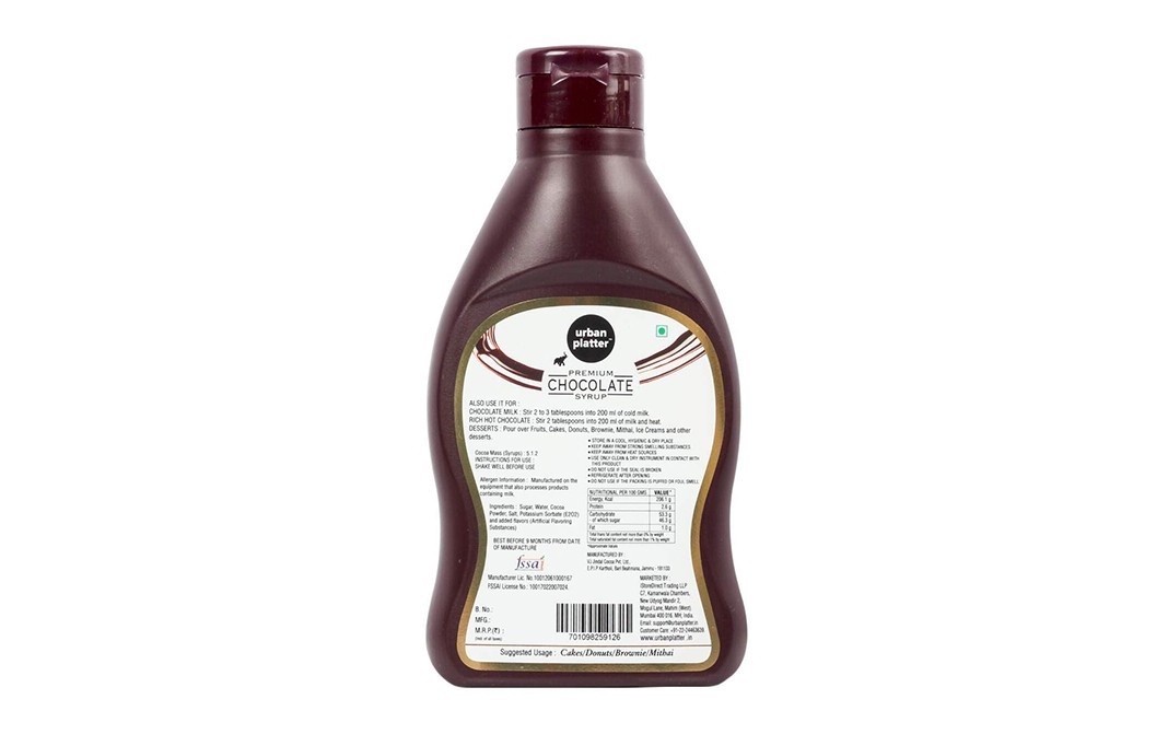 Urban Platter Premium Chocolate Syrup    Plastic Bottle  650 grams